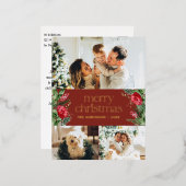 3フォトウィンターボタニカルレッドメリークリスマス 箔シーズンポストカード (正面/裏面)