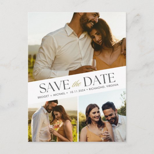 3フォトウェディング日付の保存 案内ポストカード (正面)