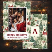 3フォトウッドランドかわいい国素朴のクリスマス シーズンカード