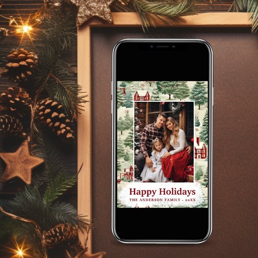 3フォトウッドランドかわいい国素朴のクリスマス シーズンカード