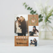 3フォトウッド素朴クリスマスホリディグリーティング シーズンポストカード (スタンド正面)