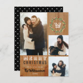 3フォトウッド素朴クリスマスホリディグリーティング シーズンポストカード (正面/裏面)