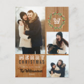 3フォトウッド素朴クリスマスホリディグリーティング シーズンポストカード (正面)