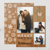 3フォトウッド素朴クリスマスホリデーグリーティング シーズンカード (正面/裏面)