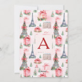 3フォトエッフェルタワー、パリシックなピンクのクリスマス シーズンカード (裏面)