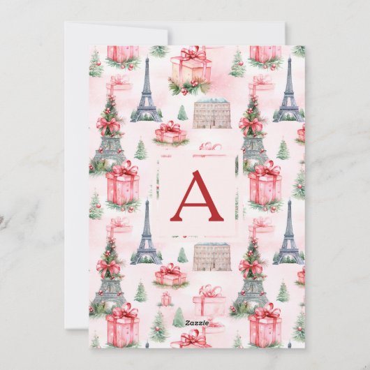 3フォトエッフェルタワー、パリシックなピンクのクリスマス シーズンカード (裏面)