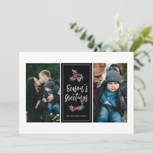 3フォトエレガントホリ絵を描ー |あいさつ文（黒） シーズンカード (スタンド正面)