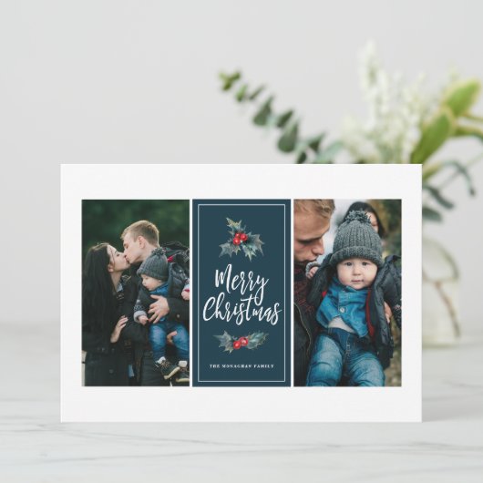 3フォトエレガントホリ色彩の鮮やかー |クリスマスブルー シーズンカード (スタンド正面)