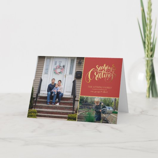 3フォトエレガント季節のごあいさつタイポグラフィホリ シーズンカード (正面)