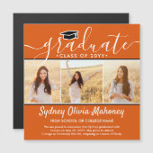 3フォトオレンジ磁気卒業の発表 マグネット招待状 (正面/裏面)