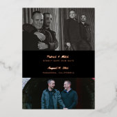 3フォトカスタムフォトカラーブラック日付の保存 箔招待状 (正面)