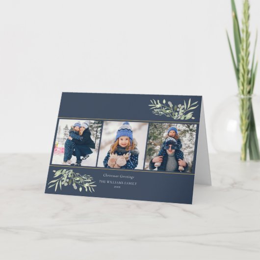 3フォトクリスマスグリーティングシッモダンクな緑 シーズンカード (正面)