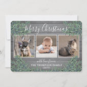 3フォトクリスマスグリーン素朴&グレーウッド シーズンカード (正面)