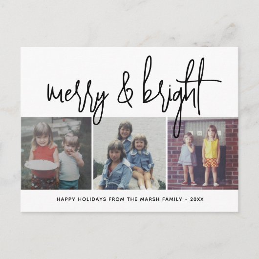 3フォトクリスマスコラージュメリー- & Bright - シーズンポストカード (正面)