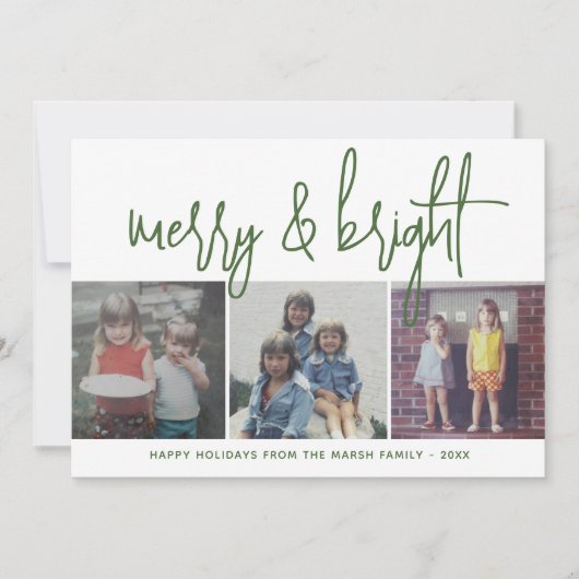 3フォトクリスマスコラージュメリー- & Bright – 緑 シーズンカード (正面)
