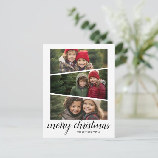 3フォトクリスマススクリプト – 水平ウェッジデザイン シーズンポストカード (スタンド正面)