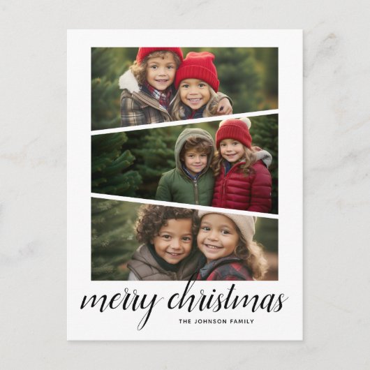 3フォトクリスマススクリプト – 水平ウェッジデザイン シーズンポストカード (正面)