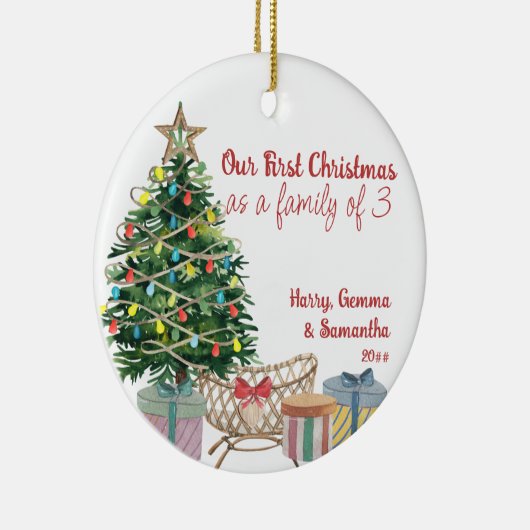 3フォトクリスマスツリーとクリブの家族 セラミックオーナメント (右)