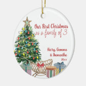 3フォトクリスマスツリーとクリブの家族 セラミックオーナメント (左)