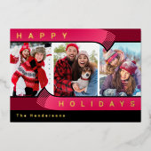 3フォトクリスマスフォイルホリデーカード 箔シーズンカード (正面)