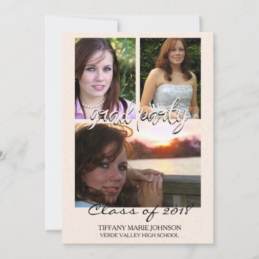 3フォトグラードパーティーフェイクベージュ色米紙 招待状 (正面)