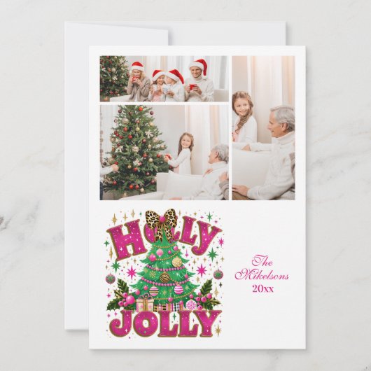 3フォトグリッターヒョウ弓ホリーすてき シーズンカード (正面)