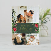 3フォトグリーン植物群葉メリークリスマス 箔シーズンカード (立ち正面)
