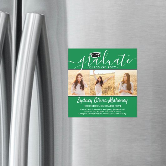 3フォトグリーン磁気卒業の発表 マグネット招待状