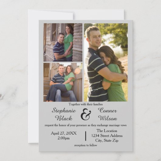 3フォトグレー-結婚式招待状 招待状 (正面)