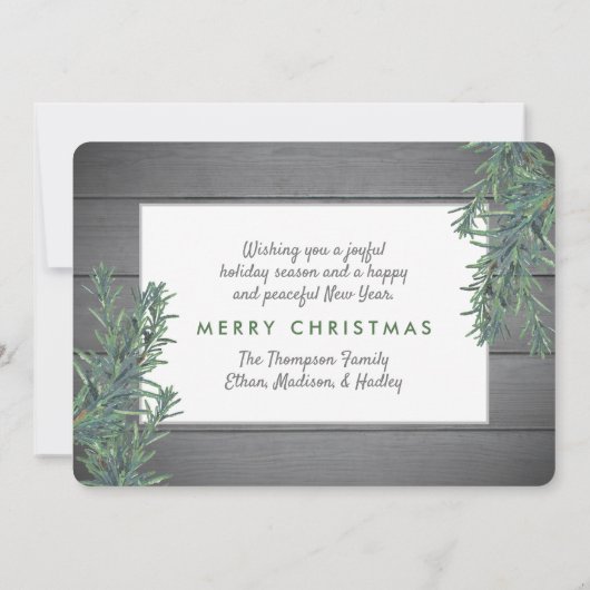 3フォトコラージクリスマスグリーン&グレーウッド シーズンカード (裏面)