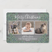 3フォトコラージクリスマスグリーン&グレーウッド シーズンカード (正面)