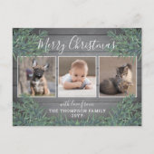 3フォトコラージクリスマスグリーン&グレーウッド シーズンポストカード (正面)