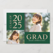 3フォトコラージグリーン&ベージュ卒業パーティー 招待状 (正面)