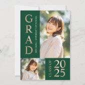 3フォトコラージグリーン&ベージュ卒業パーティー 招待状 (正面)