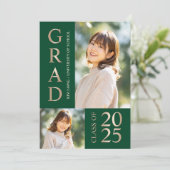 3フォトコラージグリーン&ベージュ卒業パーティー 招待状 (スタンド正面)
