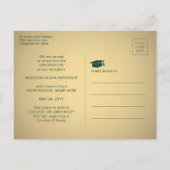 3フォトコラージスクリプトグリーンと金ゴールドの卒業 案内ポストカード (裏面)