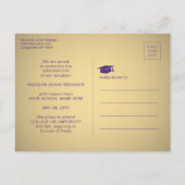 3フォトコラージスクリプトパープルと金ゴールドの卒業 案内ポストカード (裏面)