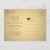 3フォトコラージスクリプトブルゴーニュ&金ゴールド卒業 案内ポストカード (裏面)