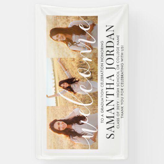 3フォトコラージスクリプトモダンの卒業へようこそ 横断幕 (縦)