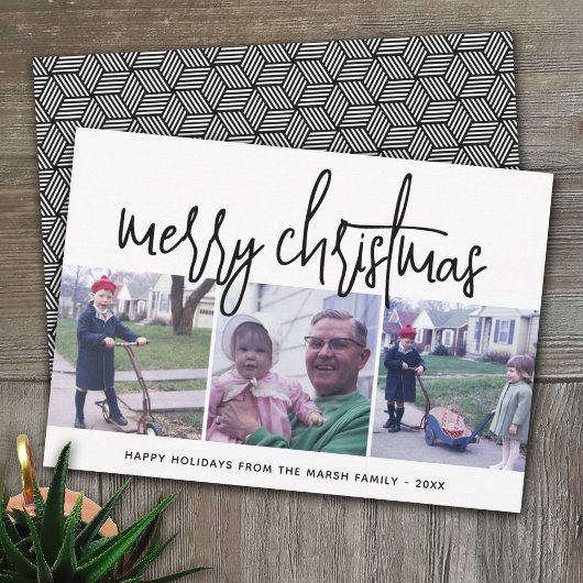 3フォトコラージスクリプト白黒メリークリスマス シーズンカード