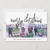 3フォトコラージスクリプト白黒メリークリスマス シーズンカード (正面)