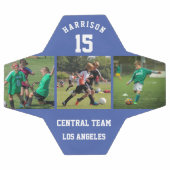 3フォトコラージプレーヤー名と番号チームブルー サッカーボール (フラット)