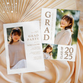 3フォトコラージホワイト&ベージュ卒業パーティー 招待状
