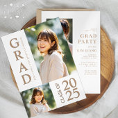 3フォトコラージホワイト&ベージュ卒業パーティー 招待状