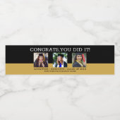 3フォトコラージュおめでとうグラッドブラックと金ゴールド ペットボトルラベル (シングルラベル)