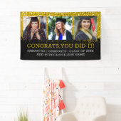 3フォトコラージュおめでとうグラッドブラック金ゴールドグリッター 横断幕 (インサイチュ)