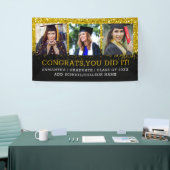 3フォトコラージュおめでとうグラッドブラック金ゴールドグリッター 横断幕 (トレードショー)