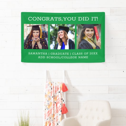 3フォトコラージュおめでとう大学院卒業グリーン 横断幕 (インサイチュ)