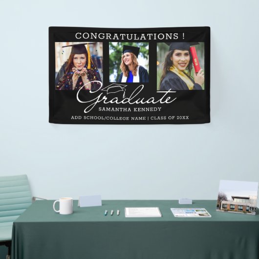 3フォトコラージュおめでとう2025年卒業 横断幕 (トレードショー)