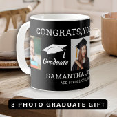 3フォトコラージュおめでとうGrad 2025黒 コーヒーマグカップ